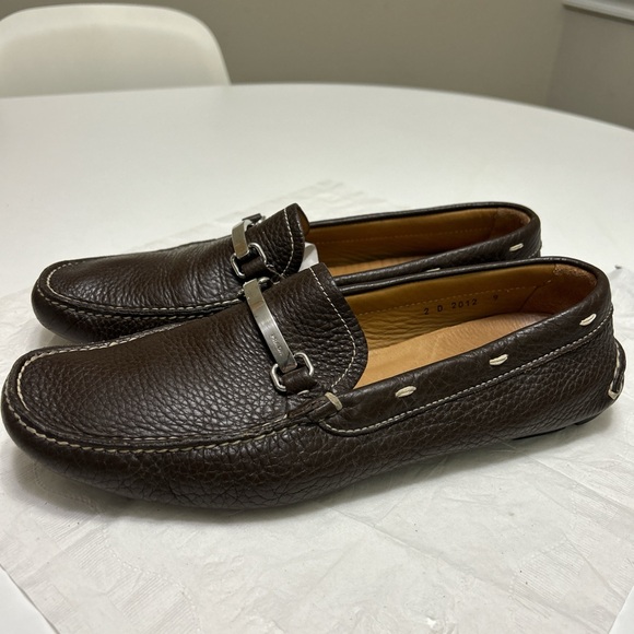 Prada Brown leather loafers with silver Prada buckle US size 10.5 men’s - Picture 1 of 10